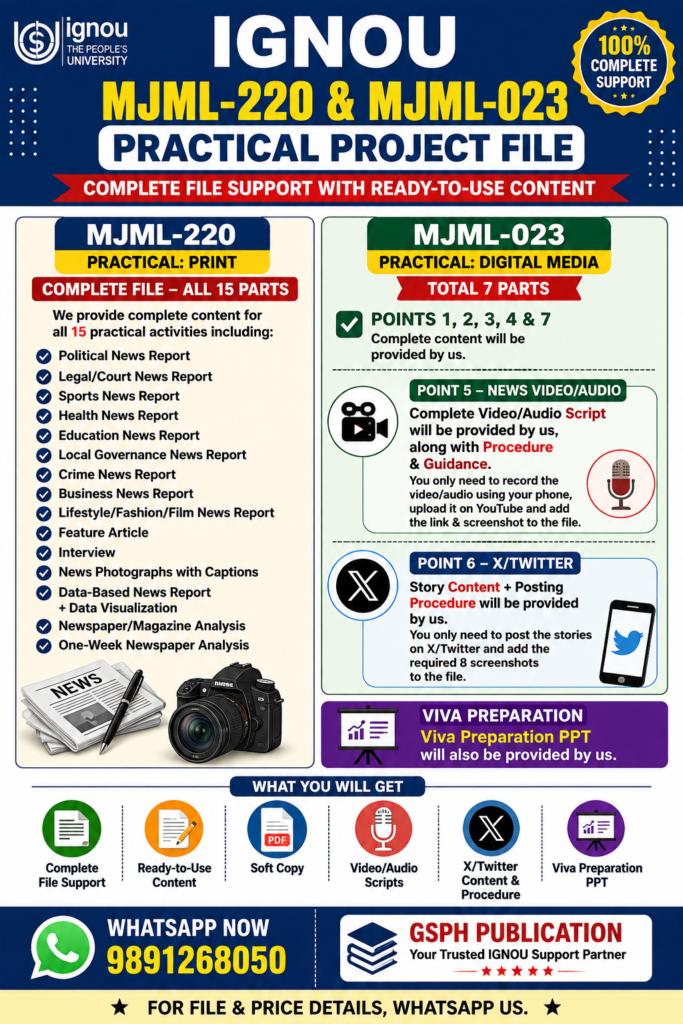 IGNOU MJML-220 & MJML-023 PRACTICAL FILE support