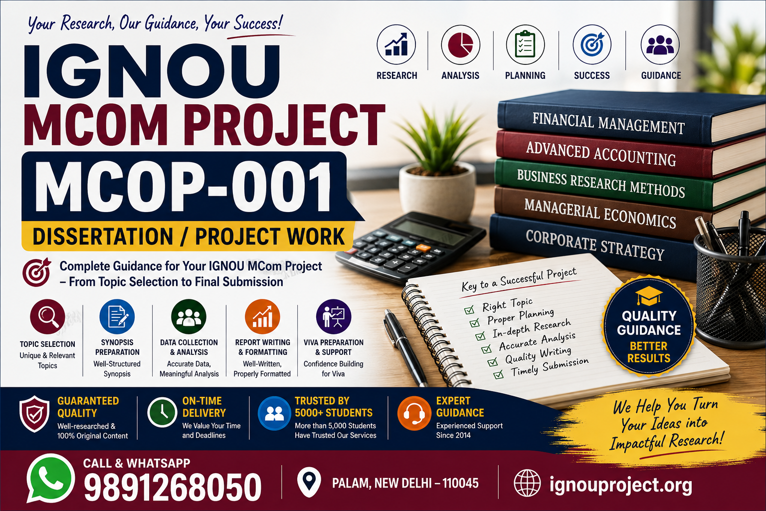 IGNOU MCom Project MCOP-001 guidance, topics, synopsis and dissertation support
